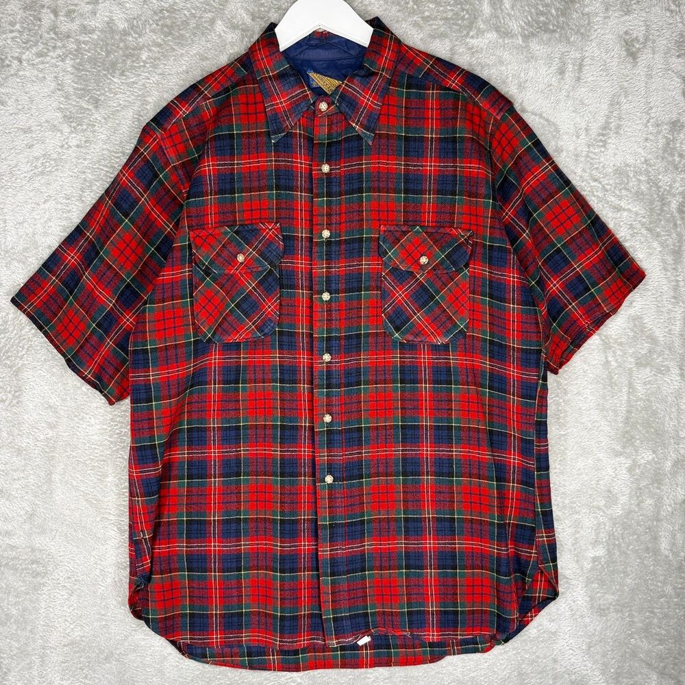 Vtg 80s Pendleton Shirt Mens XL Long Short Sleeve Distressed Macpherson Tartan